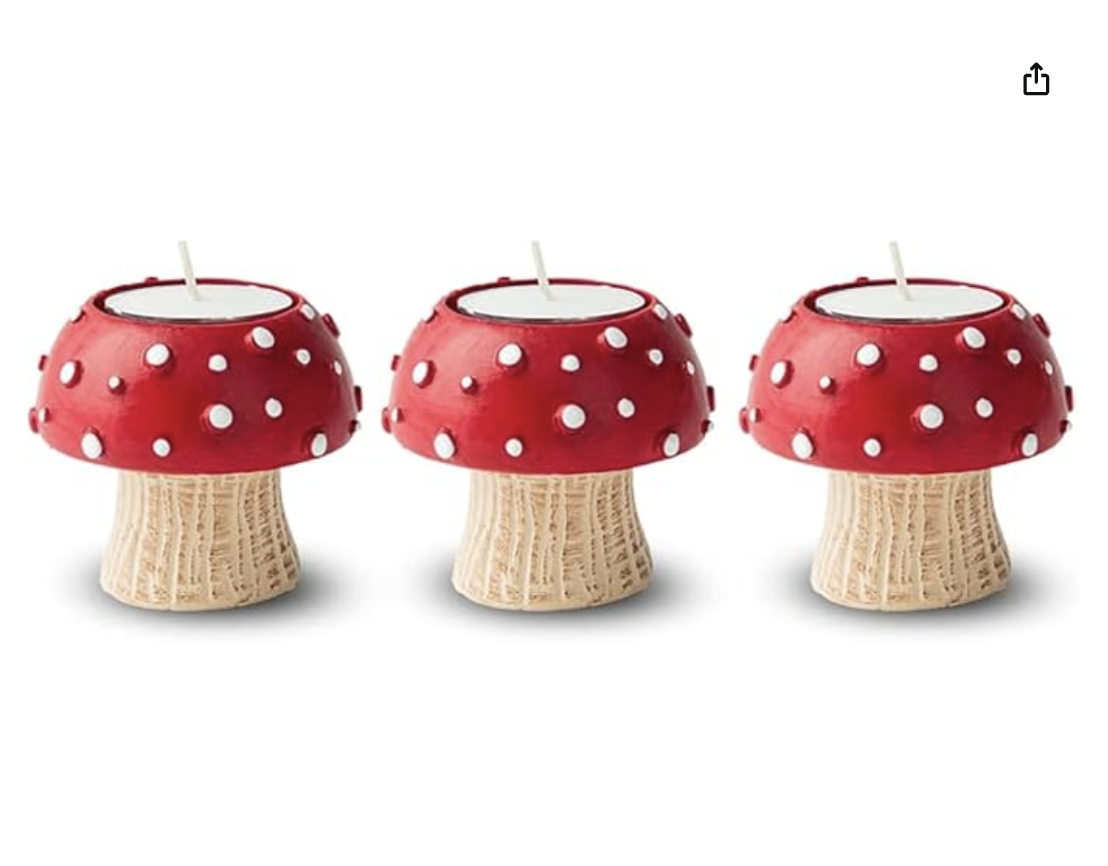 Mushroom Tealight and Taper Candle Holders – 3 PCS Decorative Set for Table – Cute Candlesticks for Tea Light