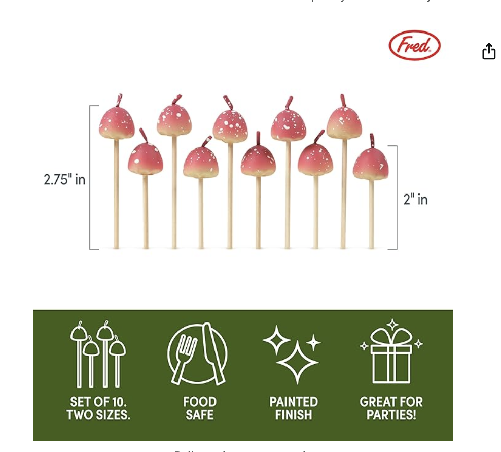 Genuine Fred Woodland Wicks, Set of 10 Mushroom Party Candles, Birthday Cake Candles, Cottagecore Aesthetic, Includes Two Sizes