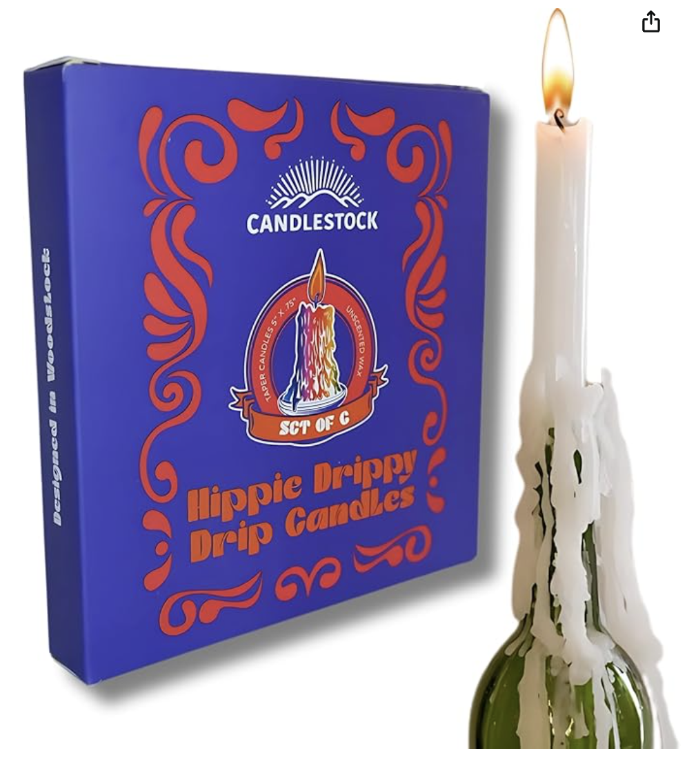 Candlestock Hippie Drippy Drip Candles – Pack of 6 Dripping Tapers – Wine Bottle Melting Candles (White)