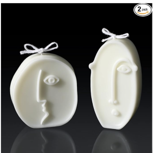 Roowest 2 Pcs Shaped Candles Cool Candles Aesthetic Weird Face Geometric White Decorative Sculpture Scented Soy Wax Fun Modern Trendy for Bedroom Bathroom Shelf Decor(Cute Style)