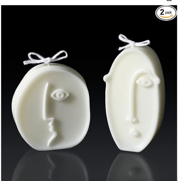 Roowest 2 Pcs Shaped Candles Cool Candles Aesthetic Weird Face Geometric White Decorative Sculpture Scented Soy Wax Fun Modern Trendy for Bedroom Bathroom Shelf Decor(Cute Style)